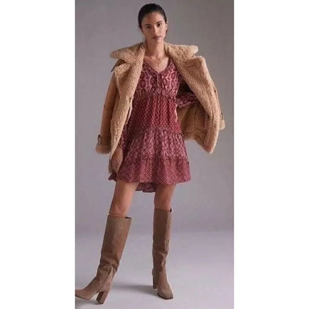 Anthropologie Brand New With tags! Tiered V-Neck Mini Dress Size XS MSRP $148